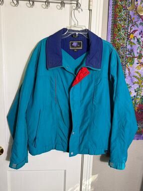 Vintage Field & Stream Jacket XL Teal Purple Colorblock Fleece Lined 90s Coat